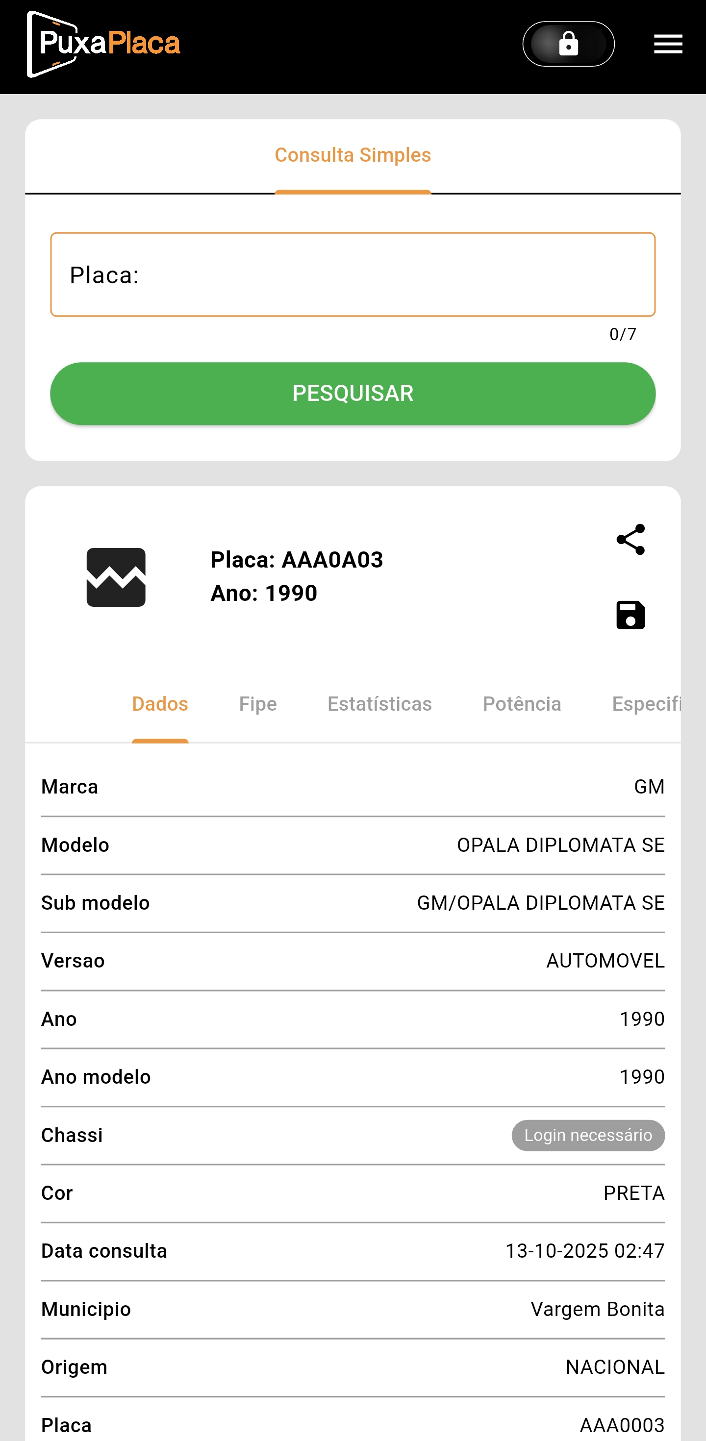 Tela do aplicativo Puxa Placa